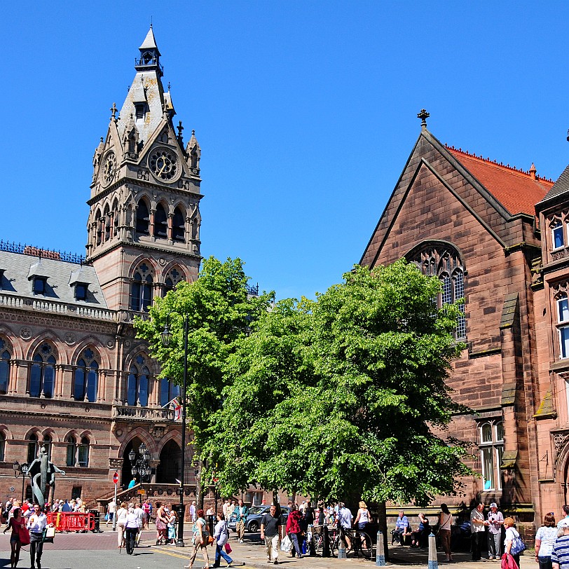 DSC_9218 The grey and red sandstone, Gothic style Town Hall, with its tower and spire rising to a height of 160 feet was completed in 1869. It was opened on October 15th...
